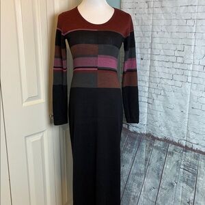 Peruvian Connection Silk Baby Alpaca Black Colorblock Knit Long Sleeve Dress S